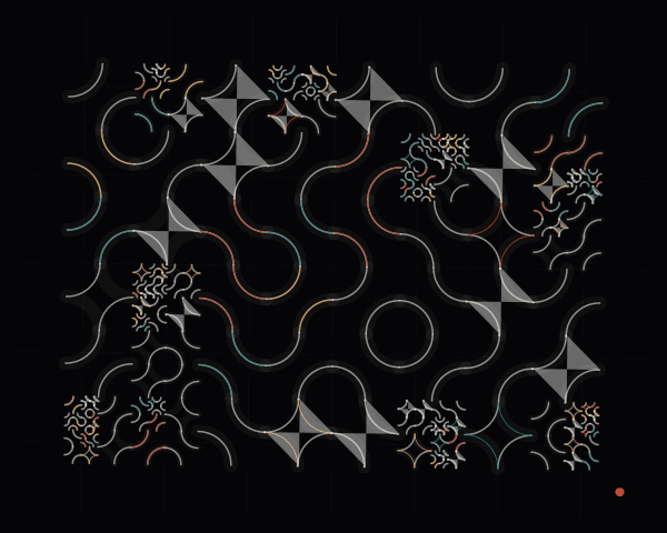 Truchet tiles arranged with multi-layer transparency effects