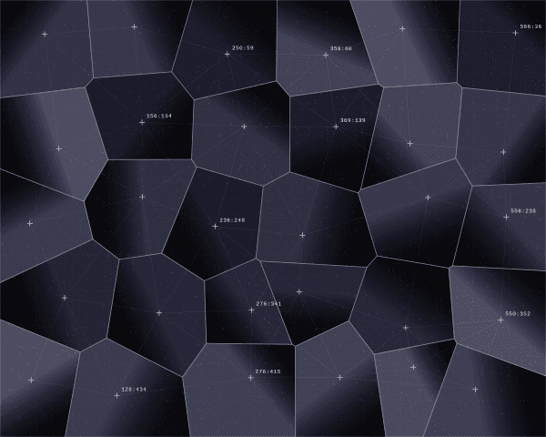 Voronoi tessellation with gradient color transitions between cells